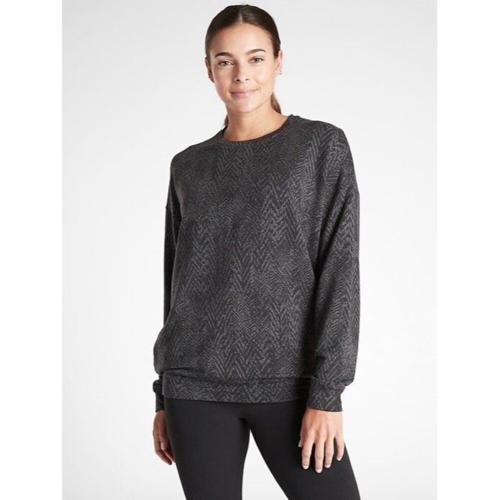 Athleta Sweatshirt Studio To Street Womens S Charcoal Heather Medusa Crew Neck